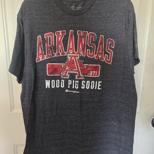 Champion Arkansas Woo Pig Sooie Graphic Tee - Gray and Red